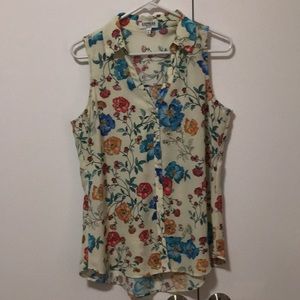 Floral Button Down Sleeveless Blouse